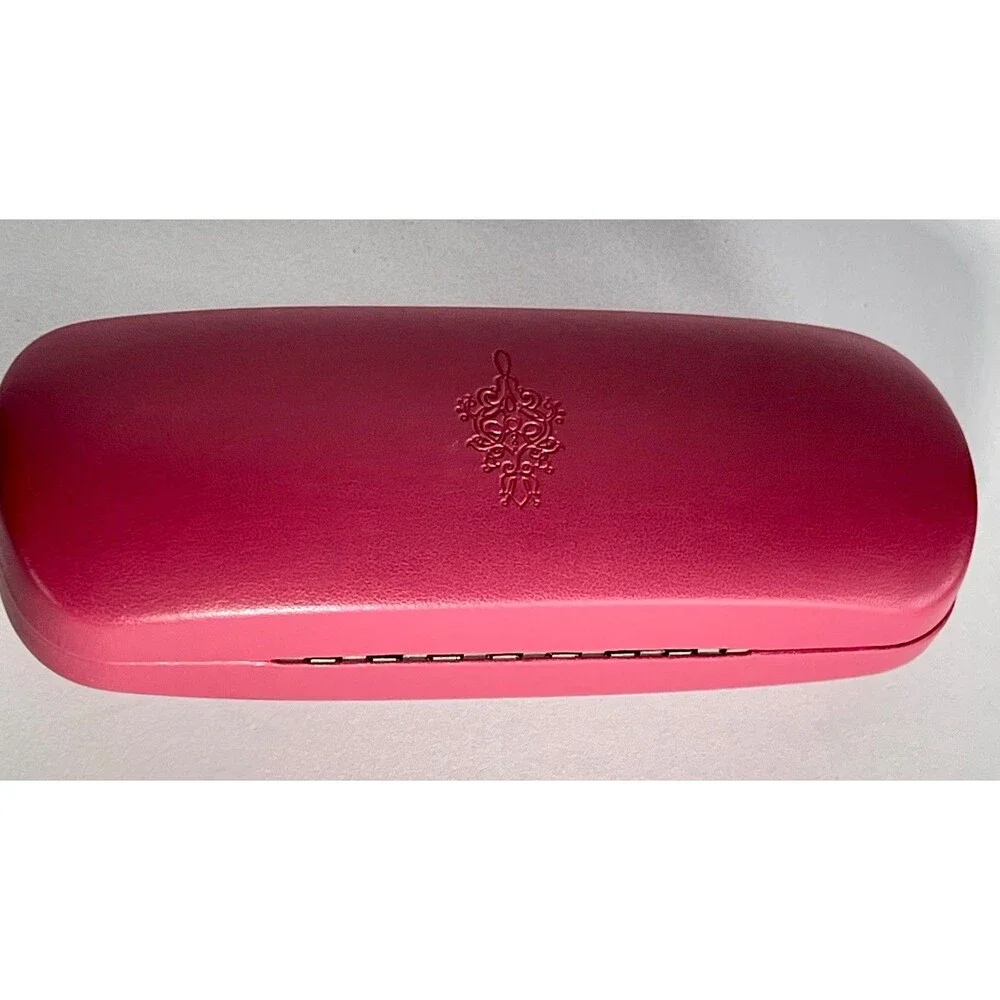 Jenny Lynn Eye Glasses Case Pink Outside Lime Green Inside 6 1/4 x 2 x 1 3/4 in